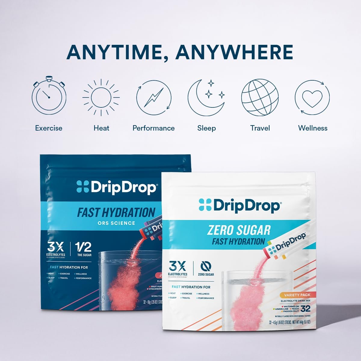 DripDrop Zuckerfrei Hydration Packets - Zero Citrus Variety Pack - Elektrolyt-Pulver für Getränke - Cherry Limeade, Citrus, Orange, Strawberry Lemonade - Non-GMO, Glutenfrei - 16 Portionen