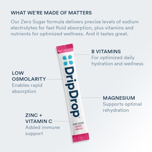 DripDrop Zuckerfrei Hydration Packets - Zero Citrus Variety Pack - Elektrolyt-Pulver für Getränke - Cherry Limeade, Citrus, Orange, Strawberry Lemonade - Non-GMO, Glutenfrei - 16 Portionen