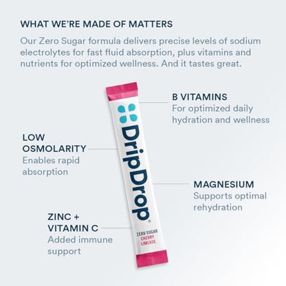 DripDrop Zuckerfrei Hydration Packets - Zero Citrus Variety Pack - Elektrolyt-Pulver für Getränke - Cherry Limeade, Citrus, Orange, Strawberry Lemonade - Non-GMO, Glutenfrei - 16 Portionen