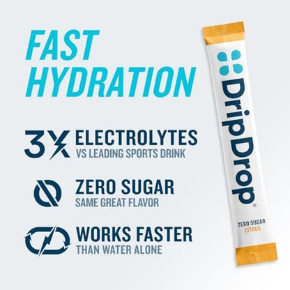 DripDrop Zuckerfrei Hydration Packets - Zero Citrus Variety Pack - Elektrolyt-Pulver für Getränke - Cherry Limeade, Citrus, Orange, Strawberry Lemonade - Non-GMO, Glutenfrei - 16 Portionen