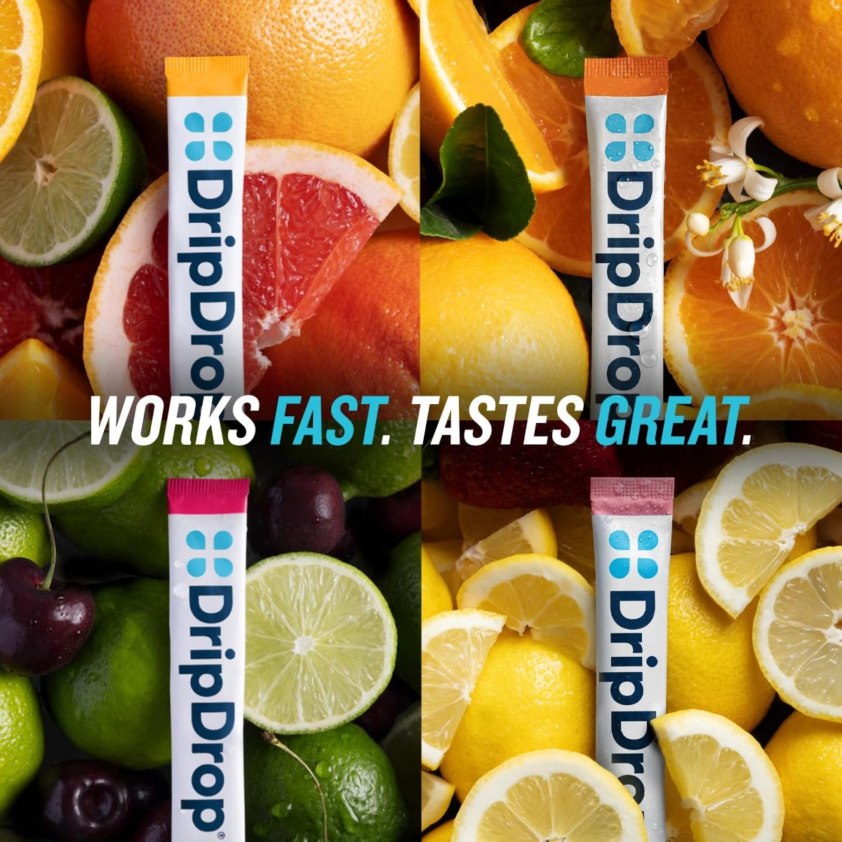 DripDrop Zuckerfrei Hydration Packets - Zero Citrus Variety Pack - Elektrolyt-Pulver für Getränke - Cherry Limeade, Citrus, Orange, Strawberry Lemonade - Non-GMO, Glutenfrei - 16 Portionen