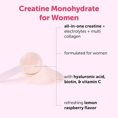 Micro Ingredients Creatin + Elektrolyte + Multi-Kollagen für Frauen | 5.000 mg mikronisiertes Creatin-Monohydrat-Pulver | Creatin-Hydrations-Mix | Zitrone-Himbeere | Zuckerfrei, Ohne Gentechnik