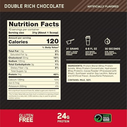 Optimum Nutrition Gold Standard 100% Whey Proteinpulver, Doppelt reichhaltige Schokolade, 0,68 Pfund (1er-Pack)