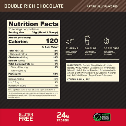 Optimum Nutrition Gold Standard 100% Whey Proteinpulver, Doppelt reichhaltige Schokolade, 0,68 Pfund (1er-Pack)