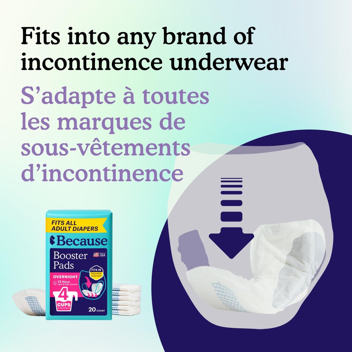 Because Overnight Booster Pads – Zusätzliche Saugfähigkeit für alle Inkontinenzslips, 22 Stück