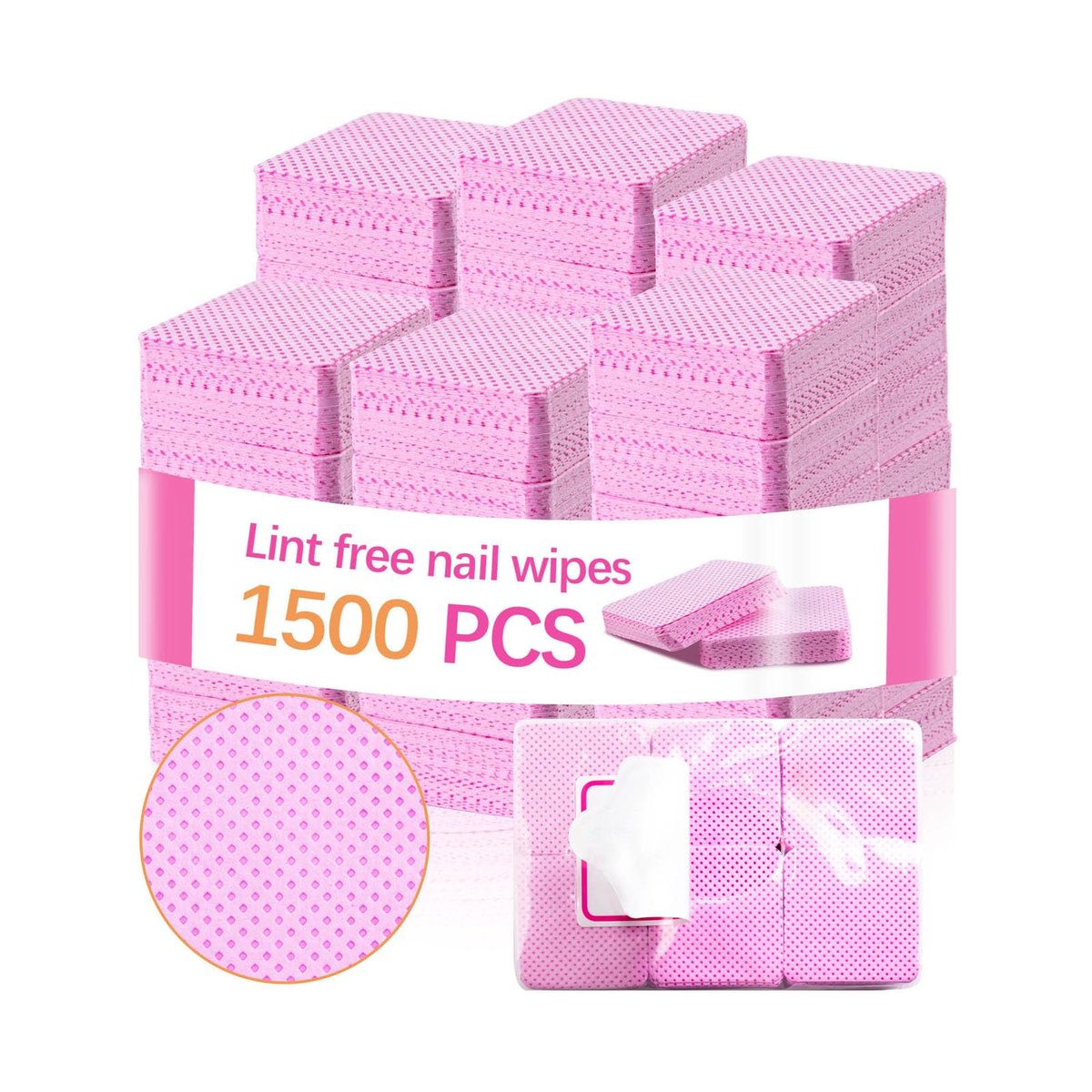 1500 Stück fusselfreie Nageltücher, rosa fusselfreie Nageltücher für Gelnägel, fusselfreier Nagellackentferner-Tuch, Wimpernverlängerungen, Kleber, Nagelreinigungspads
