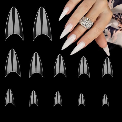 simarro 500 Stück kurze Nagelspitzen, Mandelform halbe Abdeckung Nagelspitzen Nagelverlängerungen transparente Gel-Nägel für Nageltechniker, Anfänger DIY Praxis Kunstdesign zu Hause
