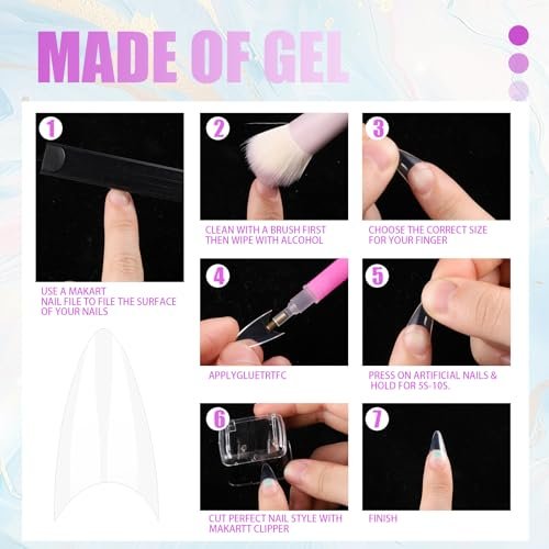 simarro 500 Stück kurze Nagelspitzen, Mandelform halbe Abdeckung Nagelspitzen Nagelverlängerungen transparente Gel-Nägel für Nageltechniker, Anfänger DIY Praxis Kunstdesign zu Hause