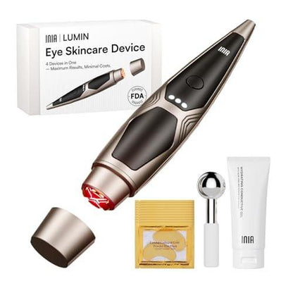 INIA 4-in-1 Augen-Massagegerät: Rote-Licht-Therapie & Wärme gegen Tränensäcke, Augenringe & Schwellungen – Gesichtsstraffung & Hautpflege-Booster