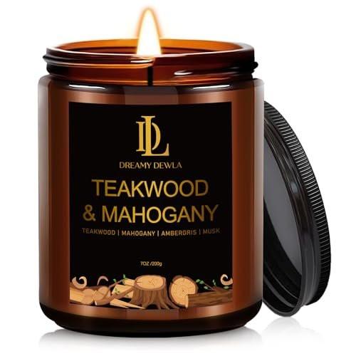 Teakwood & Mahogany Duftkerze, Sojawachs-Kerze mit 50 Stunden Brenndauer, Geschenk für Männer und Frauen