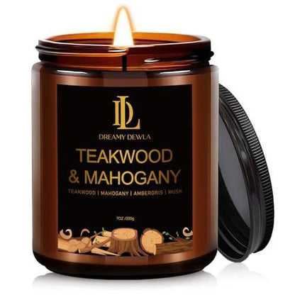Teakwood & Mahogany Duftkerze, Sojawachs-Kerze mit 50 Stunden Brenndauer, Geschenk für Männer und Frauen