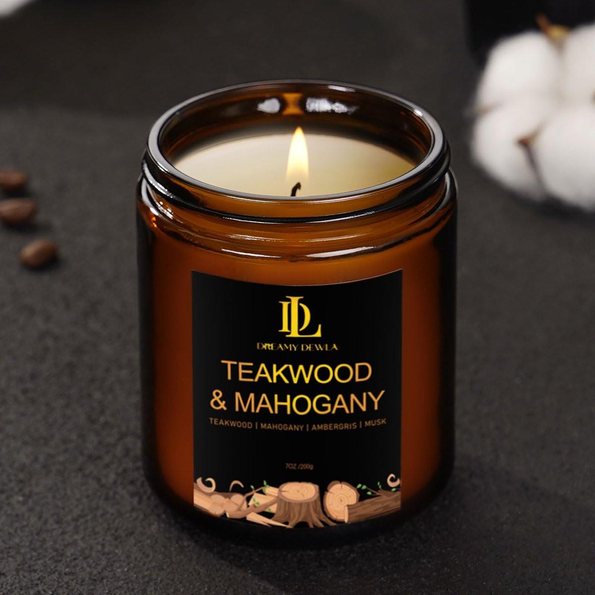 Teakwood & Mahogany Duftkerze, Sojawachs-Kerze mit 50 Stunden Brenndauer, Geschenk für Männer und Frauen