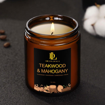 Teakwood & Mahogany Duftkerze, Sojawachs-Kerze mit 50 Stunden Brenndauer, Geschenk für Männer und Frauen