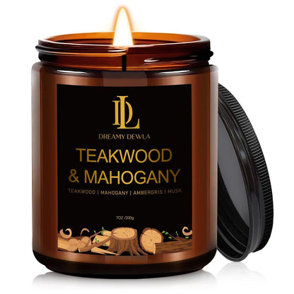 Teakwood & Mahogany Duftkerze, Sojawachs-Kerze mit 50 Stunden Brenndauer, Geschenk für Männer und Frauen