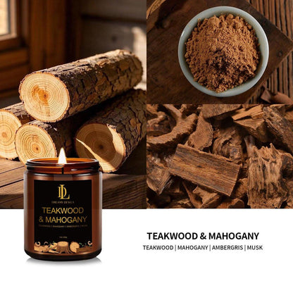 Teakwood & Mahogany Duftkerze, Sojawachs-Kerze mit 50 Stunden Brenndauer, Geschenk für Männer und Frauen