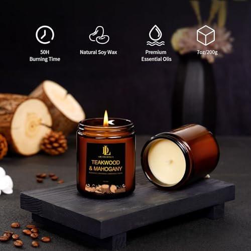 Teakwood & Mahogany Duftkerze, Sojawachs-Kerze mit 50 Stunden Brenndauer, Geschenk für Männer und Frauen