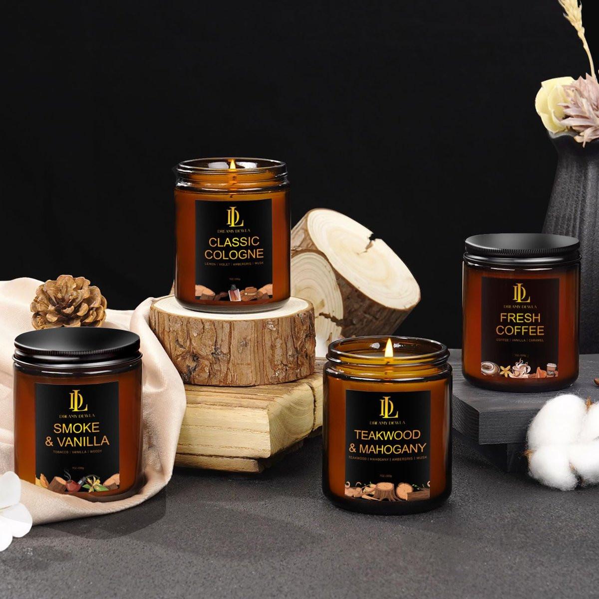 Teakwood & Mahogany Duftkerze, Sojawachs-Kerze mit 50 Stunden Brenndauer, Geschenk für Männer und Frauen