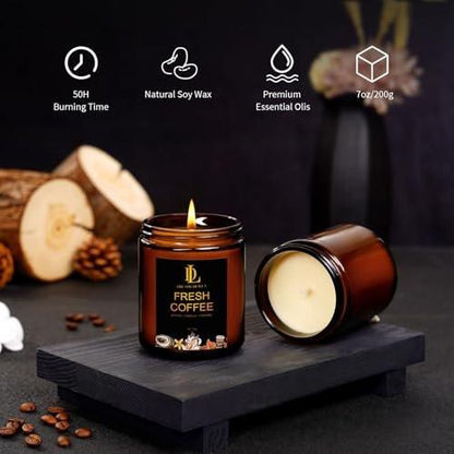 Frischer Kaffee Duftkerze, Kaffee Duftkerze, Natürliche Sojakerze für Zuhause, Lange Brenndauer von 50 Stunden, Geschenk für Männer und Frauen