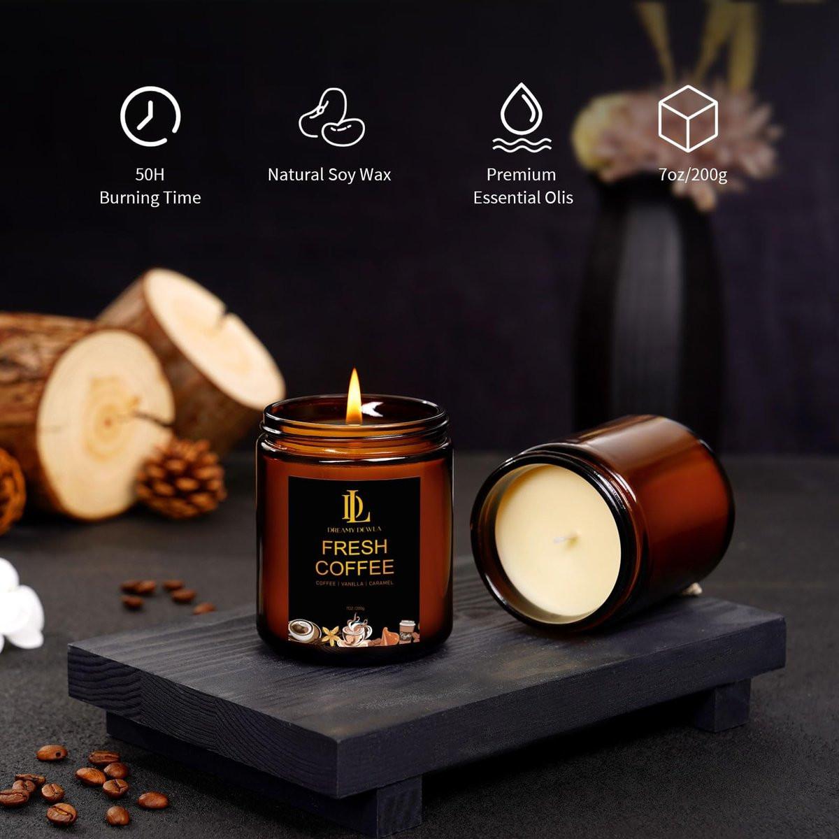 Frischer Kaffee Duftkerze, Kaffee Duftkerze, Natürliche Sojakerze für Zuhause, Lange Brenndauer von 50 Stunden, Geschenk für Männer und Frauen