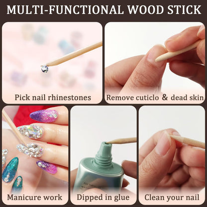 200 Stück Orangenholz-Nagelstäbchen, 11,4 cm doppelseitiger Nagelhautschieber und -entferner, Maniküre- und Pediküre-Werkzeug für Nagelkunst