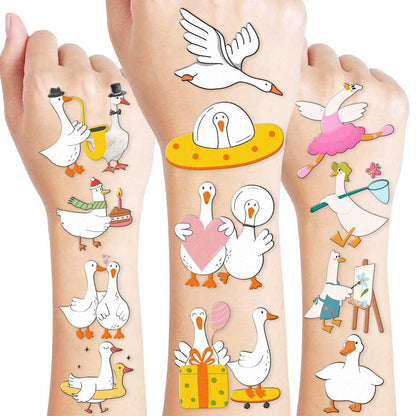 96 Stück Silly Goose Temporäre Tattoos vorgeschnitten – Lustige Bauernhof-Motiv Partygeschenke & Dekoration, 1. Geburtstag, Gänse & Enten Meme Aufkleber Geschenke für Kinder, Jungen, Mädchen, Schulpreise