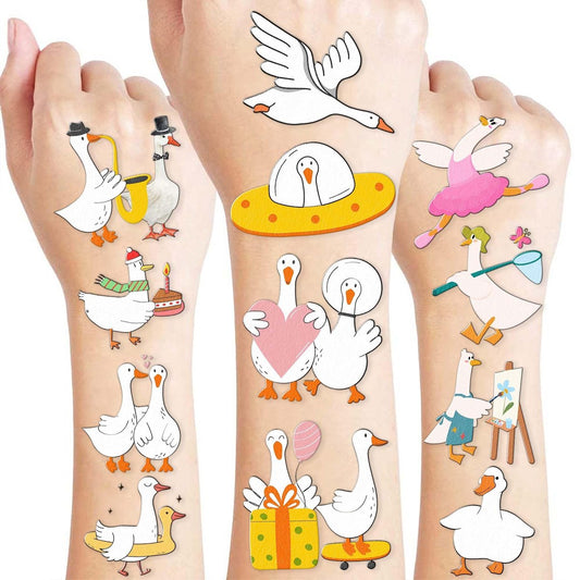 96 Stück Silly Goose Temporäre Tattoos vorgeschnitten – Lustige Bauernhof-Motiv Partygeschenke & Dekoration, 1. Geburtstag, Gänse & Enten Meme Aufkleber Geschenke für Kinder, Jungen, Mädchen, Schulpreise