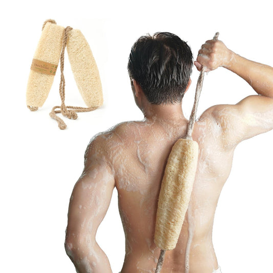 Herbvian Vietnamesischer Natürlicher Luffa-Rückenreiniger – 100 % pflanzliches Peeling, handgefertigte Luffa mit Jutefasergriff, für Männer & Frauen (1 Packung)