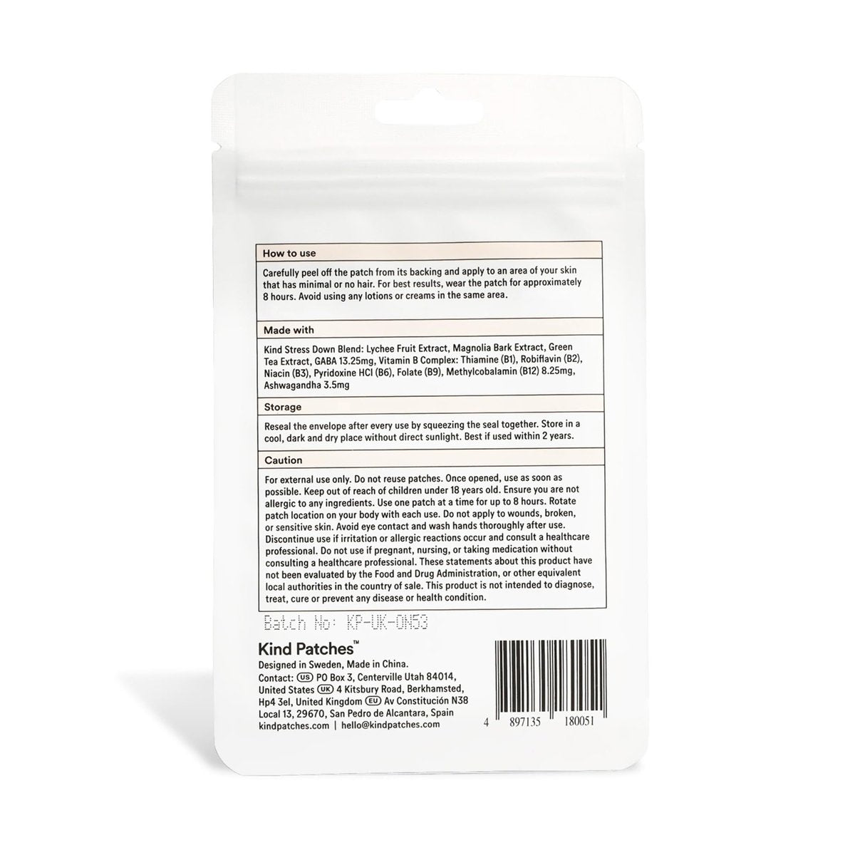 Kind Patches Stress Down Patches – Vitamin B12, Vitamin D3 & Ashwagandha Beruhigungsstreifen – Natürliche Inhaltsstoffe für tägliche Stressunterstützung – 30 Stück