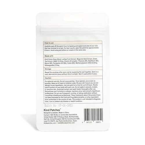 Kind Patches Stress Down Patches – Vitamin B12, Vitamin D3 & Ashwagandha Beruhigungsstreifen – Natürliche Inhaltsstoffe für tägliche Stressunterstützung – 30 Stück