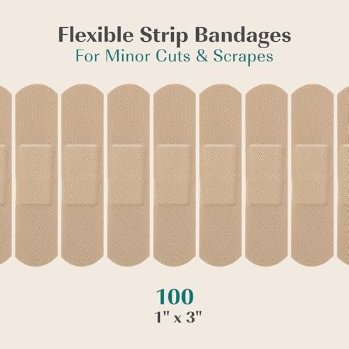 FEBU Bambus-Faser-Pflaster | PFAS-freie, flexible Stoffpflaster | Latexfreie, natürliche, hypoallergene Pflaster für Schrammen, Schnitte & Erste Hilfe | 1 Zoll x 3 Zoll | 100er Pack