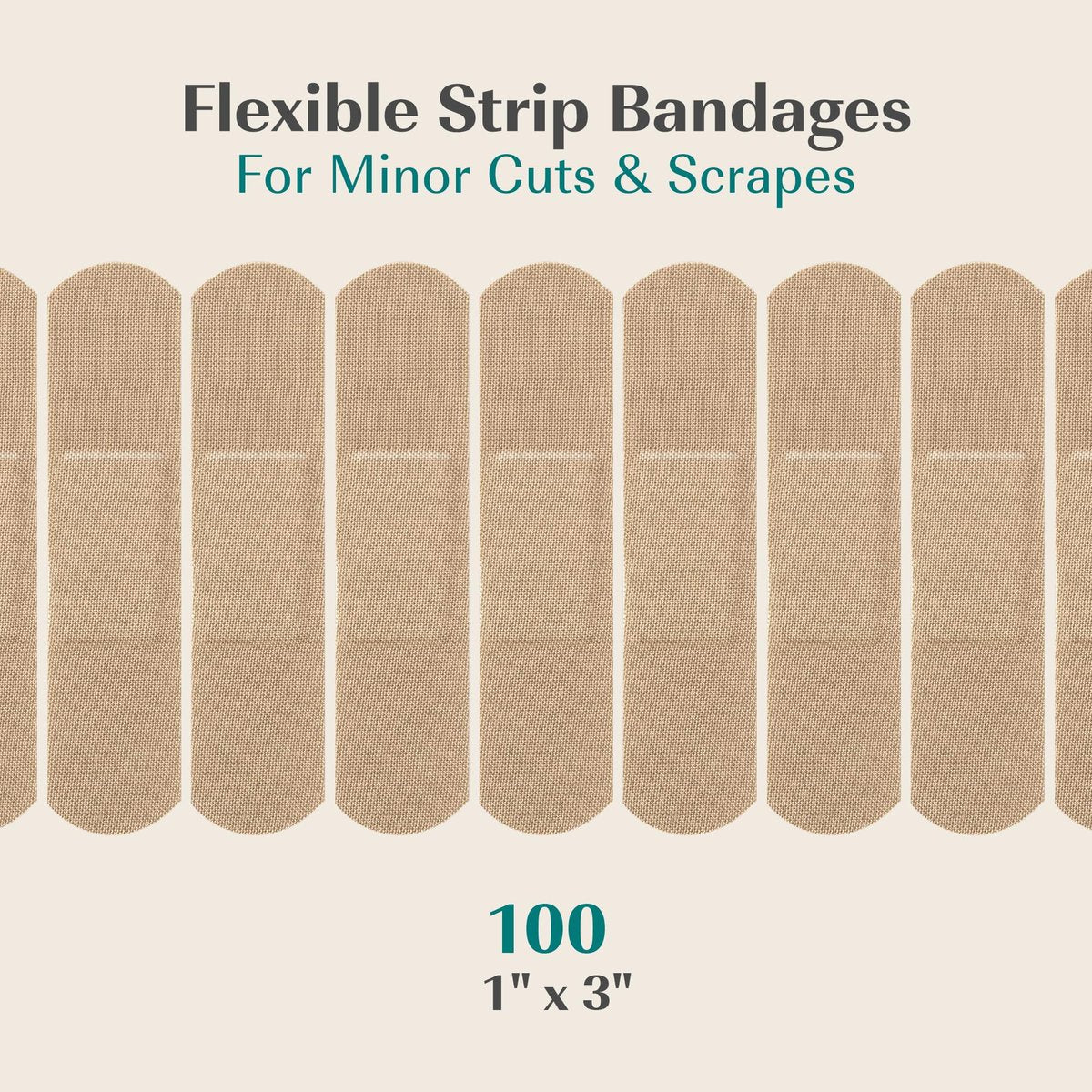 FEBU Bambus-Faser-Pflaster | PFAS-freie, flexible Stoffpflaster | Latexfreie, natürliche, hypoallergene Pflaster für Schrammen, Schnitte & Erste Hilfe | 1 Zoll x 3 Zoll | 100er Pack