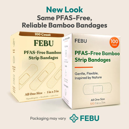FEBU Bambus-Faser-Pflaster | PFAS-freie, flexible Stoffpflaster | Latexfreie, natürliche, hypoallergene Pflaster für Schrammen, Schnitte & Erste Hilfe | 1 Zoll x 3 Zoll | 100er Pack