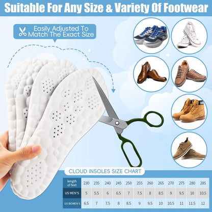 2 Paar - Steppers Einlegesohlen 4D Cloud Massagekissen für Fuß- und Gelenkunterstützung, Memory Foam Einlegesohlen für Damen und Herren (Schwarz, Herren 5-7.5 / Damen 6.5-9)