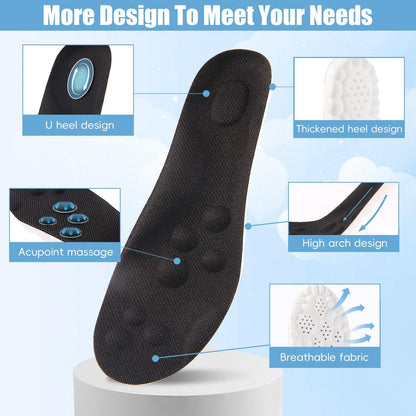2 Paar - Steppers Einlegesohlen 4D Cloud Massagekissen für Fuß- und Gelenkunterstützung, Memory Foam Einlegesohlen für Damen und Herren (Schwarz, Herren 5-7.5 / Damen 6.5-9)