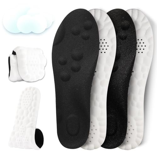 2 Paar - Steppers Einlegesohlen 4D Cloud Massagekissen für Fuß- und Gelenkunterstützung, Memory Foam Einlegesohlen für Damen und Herren (Schwarz, Herren 5-7.5 / Damen 6.5-9)