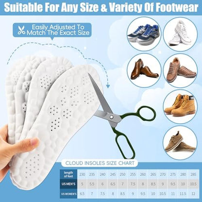 2 Paar - Steppers Einlegesohlen 4D Cloud Massagekissen für Fuß- und Gelenkunterstützung, Memory Foam Einlegesohlen für Damen und Herren (Schwarz, Herren 5-7.5 / Damen 6.5-9)