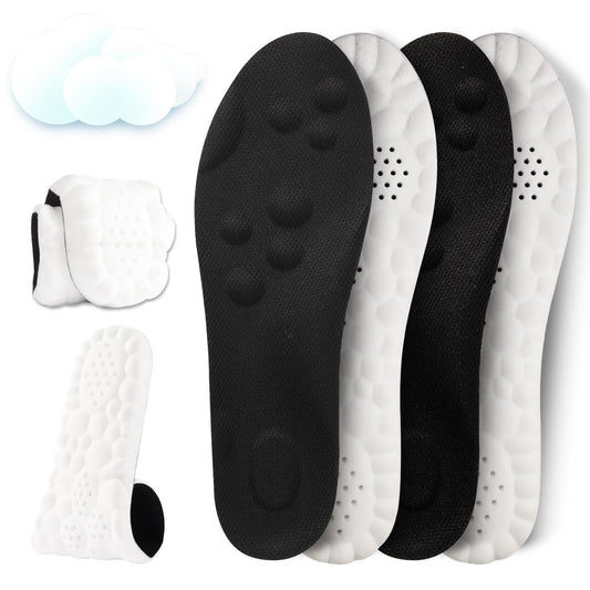 2 Paar - Steppers Einlegesohlen 4D Cloud Massagekissen für Fuß- und Gelenkunterstützung, Memory Foam Einlegesohlen für Damen und Herren (Schwarz, Herren 5-7.5 / Damen 6.5-9)