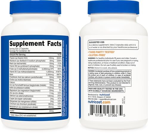 Nutricost Methyliertes Vitamin B Komplex 120 Kapseln - 60 Portionen, Glutenfrei
