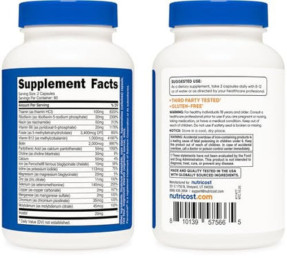 Nutricost Methyliertes Vitamin B Komplex 120 Kapseln - 60 Portionen, Glutenfrei