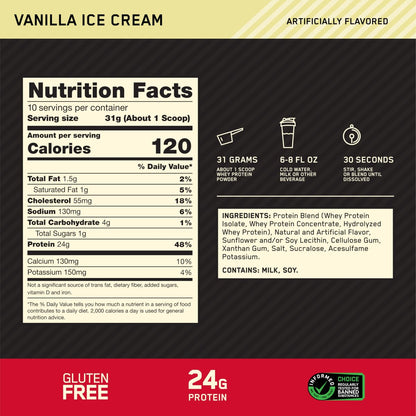 Optimum Nutrition Gold Standard 100% Whey Proteinpulver, Vanilleeis, 0,68 kg (1er Pack)