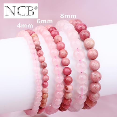 NCB 2-teiliges 4mm Naturkristall-Stein-Armband – Rosenquarz & Rhodochrosit, handgefertigt, Reiki-Energie-Heil-Schmuck für Meditation, Yoga, Unisex