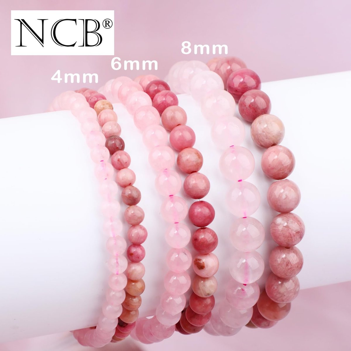 NCB 2-teiliges 4mm Naturkristall-Stein-Armband – Rosenquarz & Rhodochrosit, handgefertigt, Reiki-Energie-Heil-Schmuck für Meditation, Yoga, Unisex