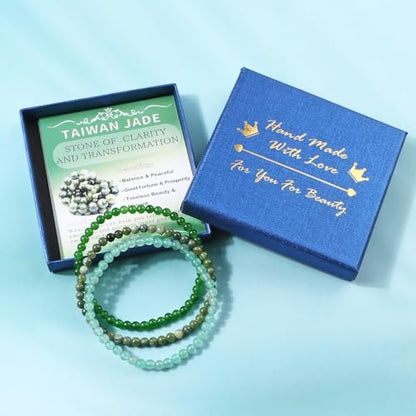 NCB 3er-Set 4mm Naturstein Kristall-Armbänder – Grüner Jade, Grüner Aventurin, Taiwan Jade Handgefertigt Reiki Energie Heilung Schmuck für Meditation, Yoga, Unisex