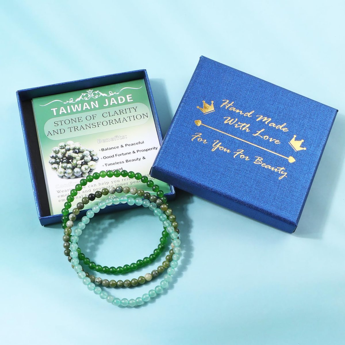 NCB 3er-Set 4mm Naturstein Kristall-Armbänder – Grüner Jade, Grüner Aventurin, Taiwan Jade Handgefertigt Reiki Energie Heilung Schmuck für Meditation, Yoga, Unisex