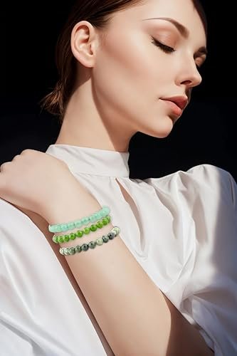 NCB 3-teiliges 6mm Naturkristall-Edelstein-Armband-Set – Grüner Jade, Grüner Aventurin, Taiwan-Jade – Handgefertigtes Reiki-Heil-Schmuckstück für Meditation, Yoga, Unisex