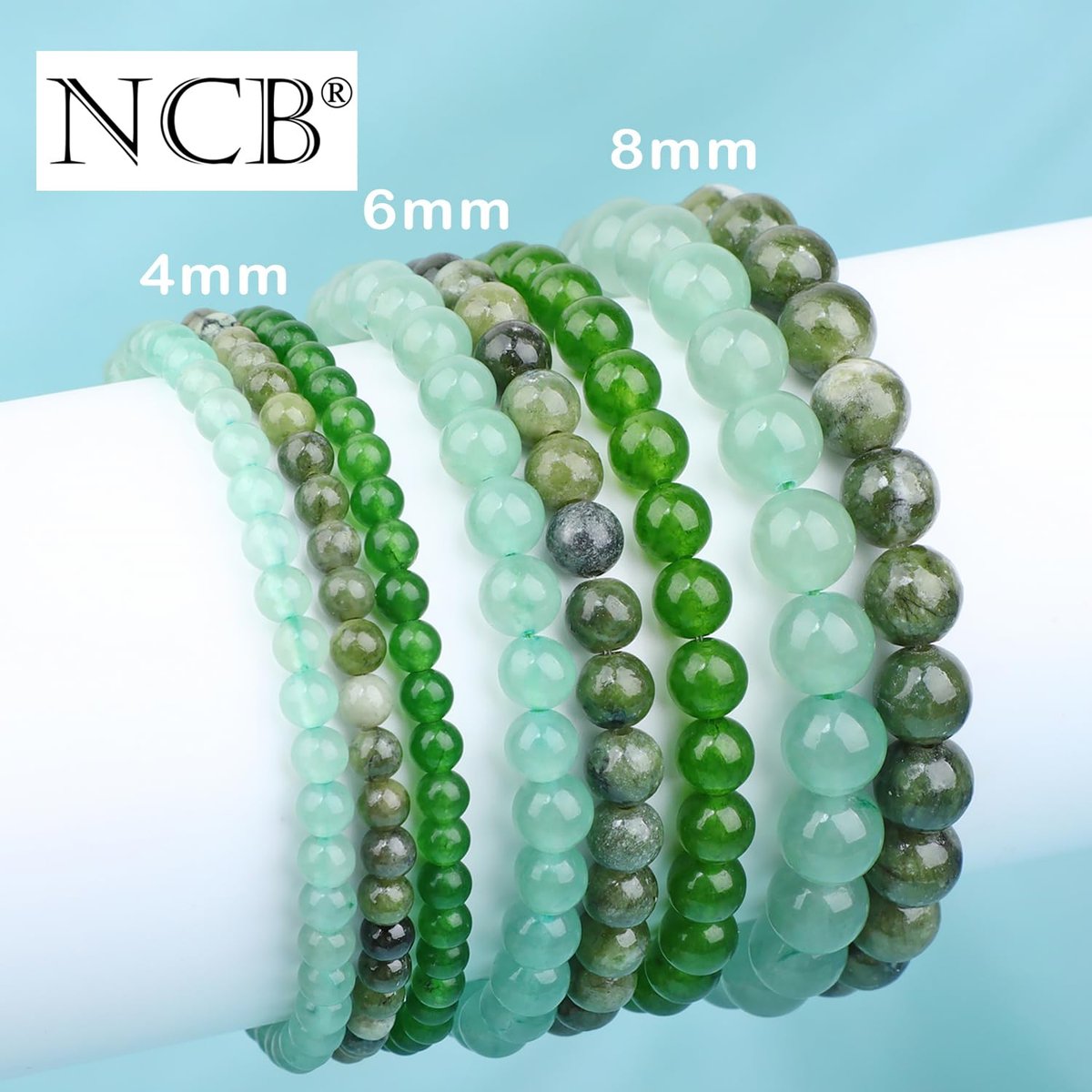 NCB 3-teiliges 8 mm Naturkristall-Edelstein-Armband-Set – Grüner Jade, Grüner Aventurin, Taiwan Jade handgefertigte Reiki-Energie-Heil-Schmuck für Meditation, Yoga, Unisex