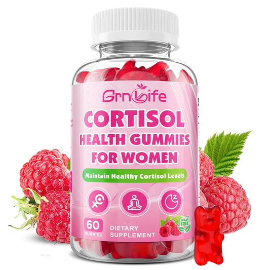 Cortisol Gummies für Frauen, Cortisol-Ergänzungsgummis mit Magnesium, Ashwagandha, Rhodiola Rosea und L-Theanin-Komplex für Entspannung und Fokus, Zzz-Unterstützung, Himbeergeschmack, 60 Stück