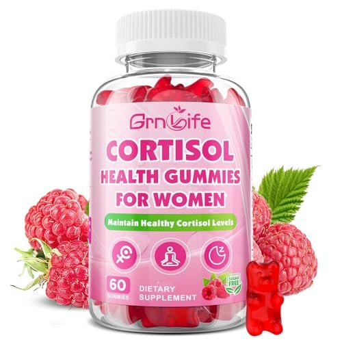 Cortisol Gummies für Frauen, Cortisol-Ergänzungsgummis mit Magnesium, Ashwagandha, Rhodiola Rosea und L-Theanin-Komplex für Entspannung und Fokus, Zzz-Unterstützung, Himbeergeschmack, 60 Stück