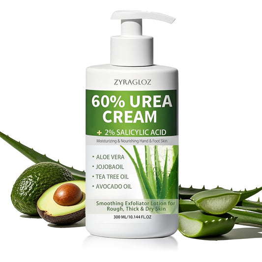 60% Urea Creme mit 2% Salicylsäure, Urea Creme 60 Prozent für Füße & Hände, Maximale Stärke Feuchtigkeitscreme Fußlotion für trockene rissige Fersen Füße Knie Ellbogen Hände, Hornhautentferner, 10,1 fl oz