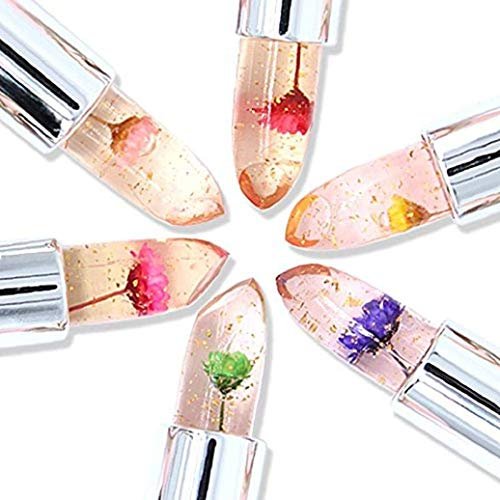 BONNIE CHOICE 6-teiliges Kristallblumen-Jelly-Lippenstift-Set – Temperaturempfindlicher, feuchtigkeitsspendender, lang anhaltender Blüten-Lippenstift mit Farbwechsel-Effekt
